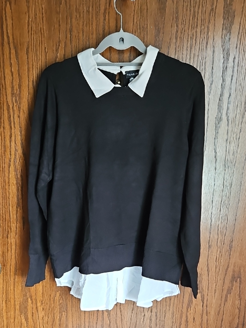 torrid Black Pullover with White Collar and Shirt Hem 2fer